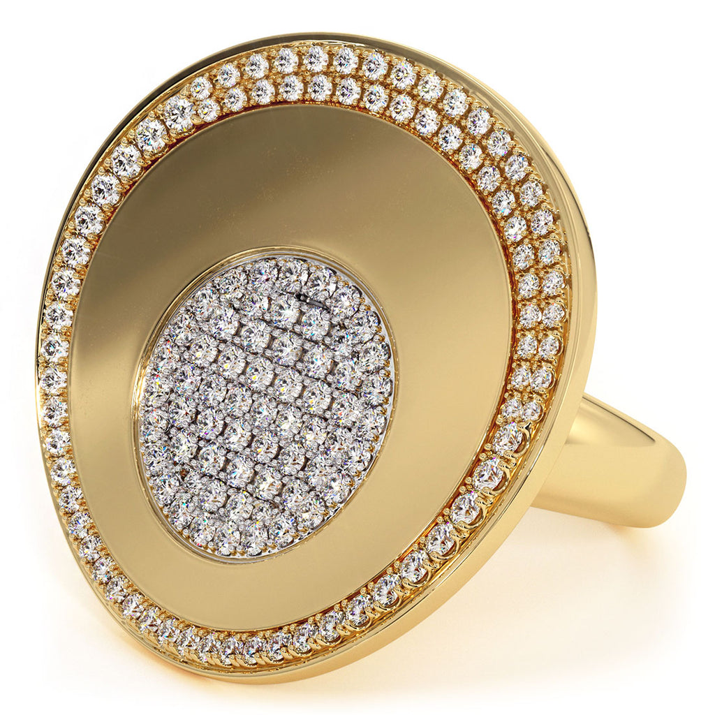 0.91 Carat F-VS Diamond Circle Cocktail Fashion Ring 14k Yellow Gold