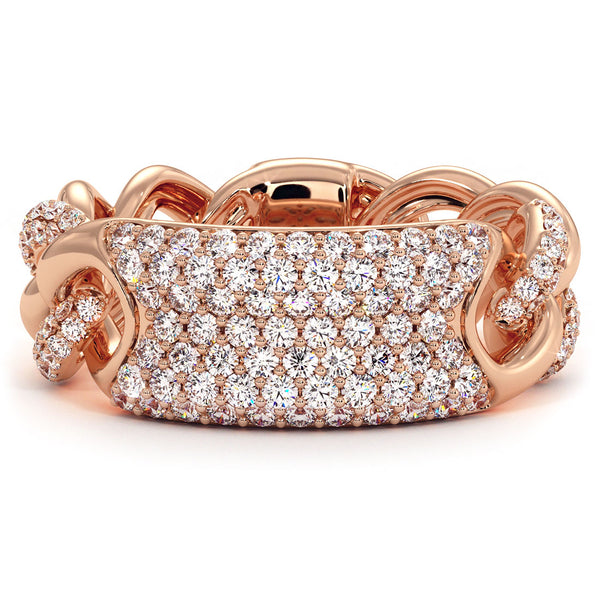 0.95 Carat F-VS Pave Cuban Link Diamond Ring 14k Rose Gold