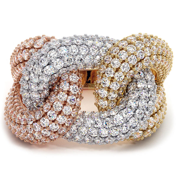 2.55 Carat F-VS Diamond Pave Link Ring 14k White, Yellow & Rose Gold