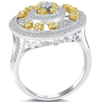 1.05 Carat Fancy Yellow & White Diamond Cocktail Fashion Ring 18k White Gold
