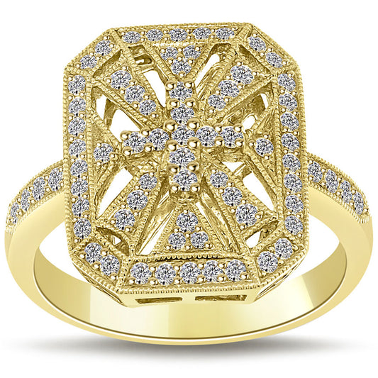 0.54 Carat F-VS Diamond Cocktail Fashion Ring 18k Yellow Gold