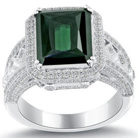 6.47 Ct. Natural Tourmaline & White Diamond Cocktail Fashion Ring 18k White Gold