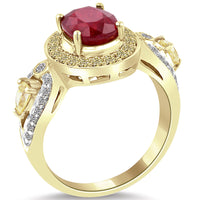 3.32 Carat Genuine Ruby & Yellow Diamond Cocktail Fashion Ring 18k Yellow Gold