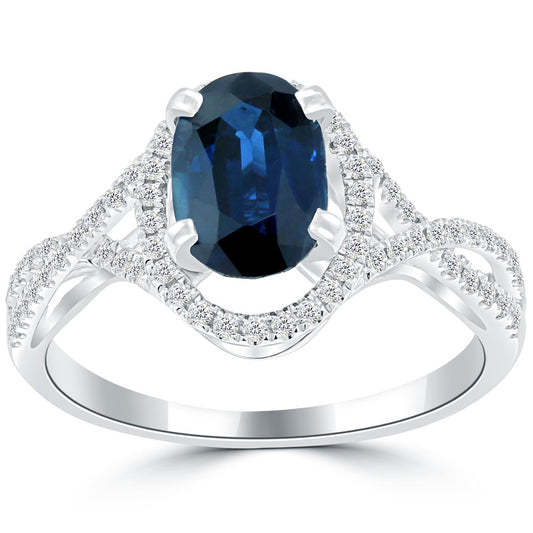 2.11 Carat Natural Blue Sapphire & White Diamond Cocktail Fashion Ring 18k Gold