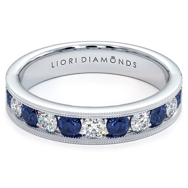 1.25ctw Genuine Blue Sapphire & Diamond Wedding Band Anniversary Ring 14k Gold