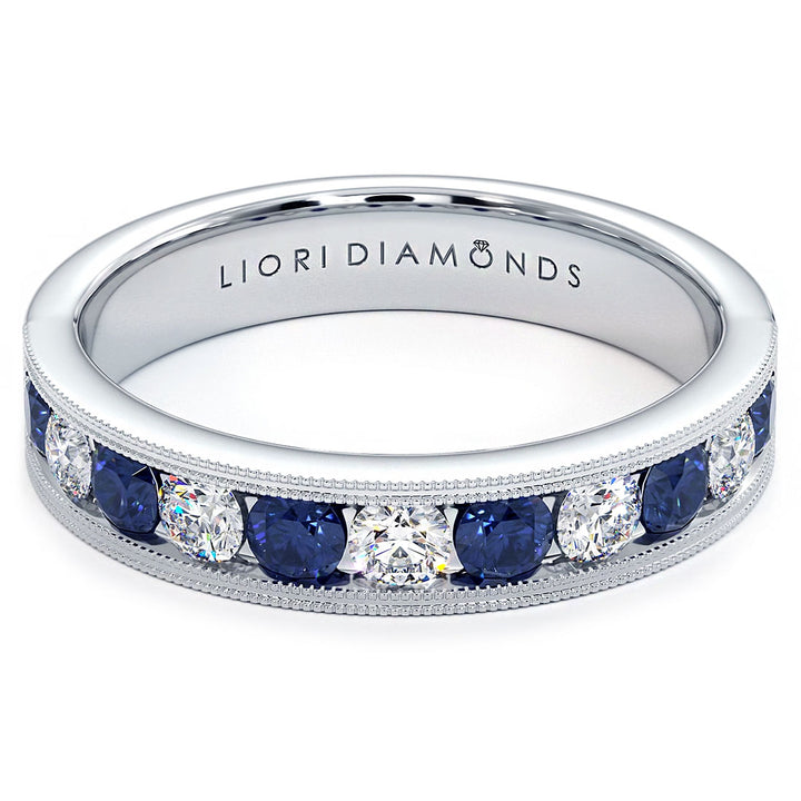 1.25ctw Genuine Blue Sapphire & Diamond Wedding Band Anniversary Ring 14k Gold