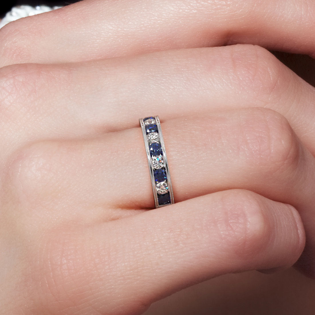 1.25ctw Genuine Blue Sapphire & Diamond Wedding Band Anniversary Ring 14k Gold