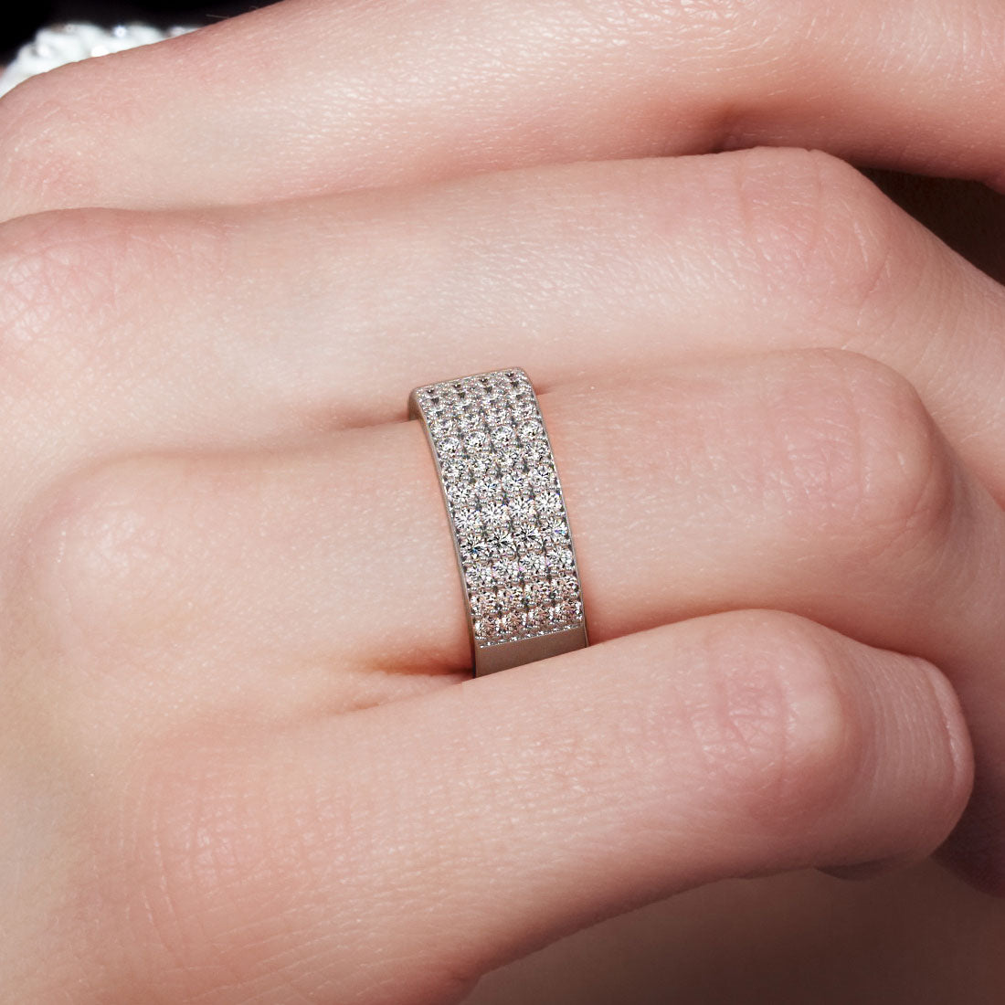 1.07ctw F-VS Micro Pave Diamond Wedding Band 14k White Gold Anniversary