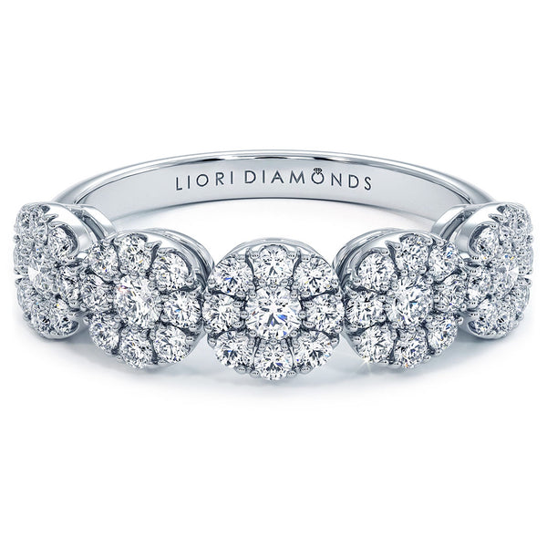 1.15ctw F-VS 5 Stone Cluster Diamond Wedding Band Anniversary Ring 18k