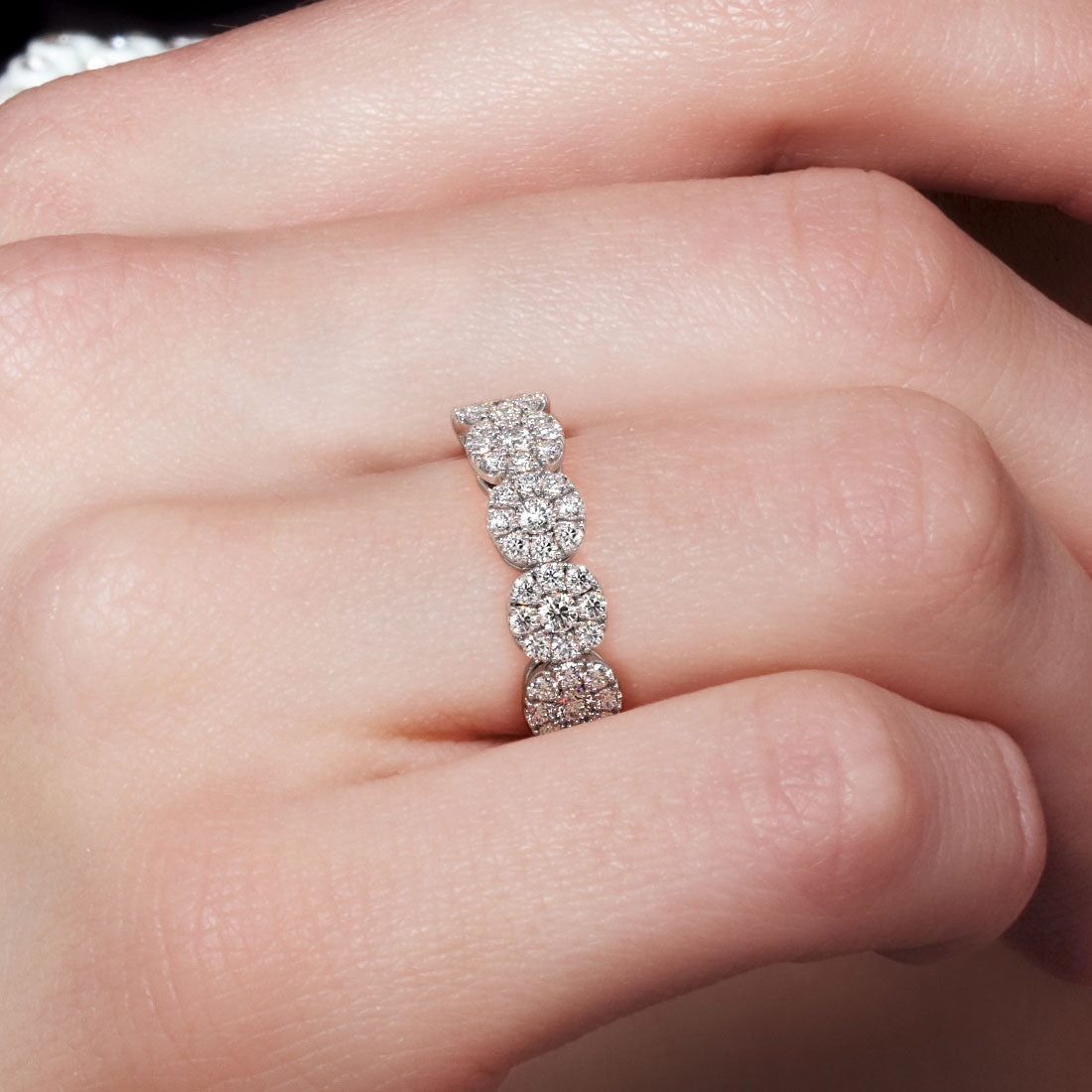 1.15 Carat F-VS 5 Stone Cluster Diamond Wedding Band Anniversary Ring 18k