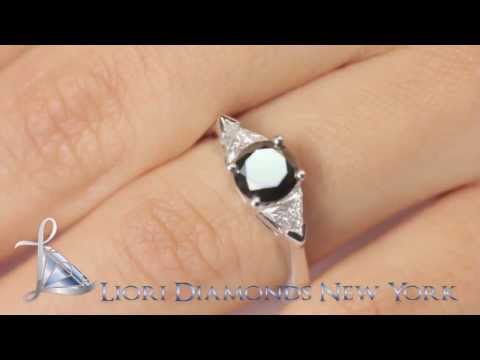 BDR-200 2.00 Carat Certified Natural Black Diamond Engagement Ring 14K White Gold