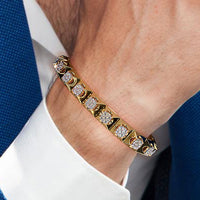 7.67 Carat F-VS Men's Diamond Tennis Bracelet 14k Yellow Gold