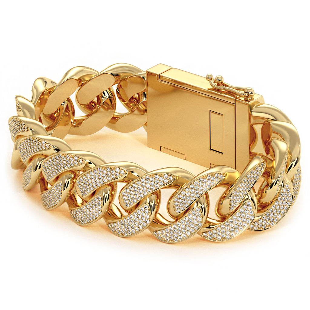 19.78 Carat F-VS Diamond Miami Cuban link Bracelet 335 Grams 14k Yellow Gold