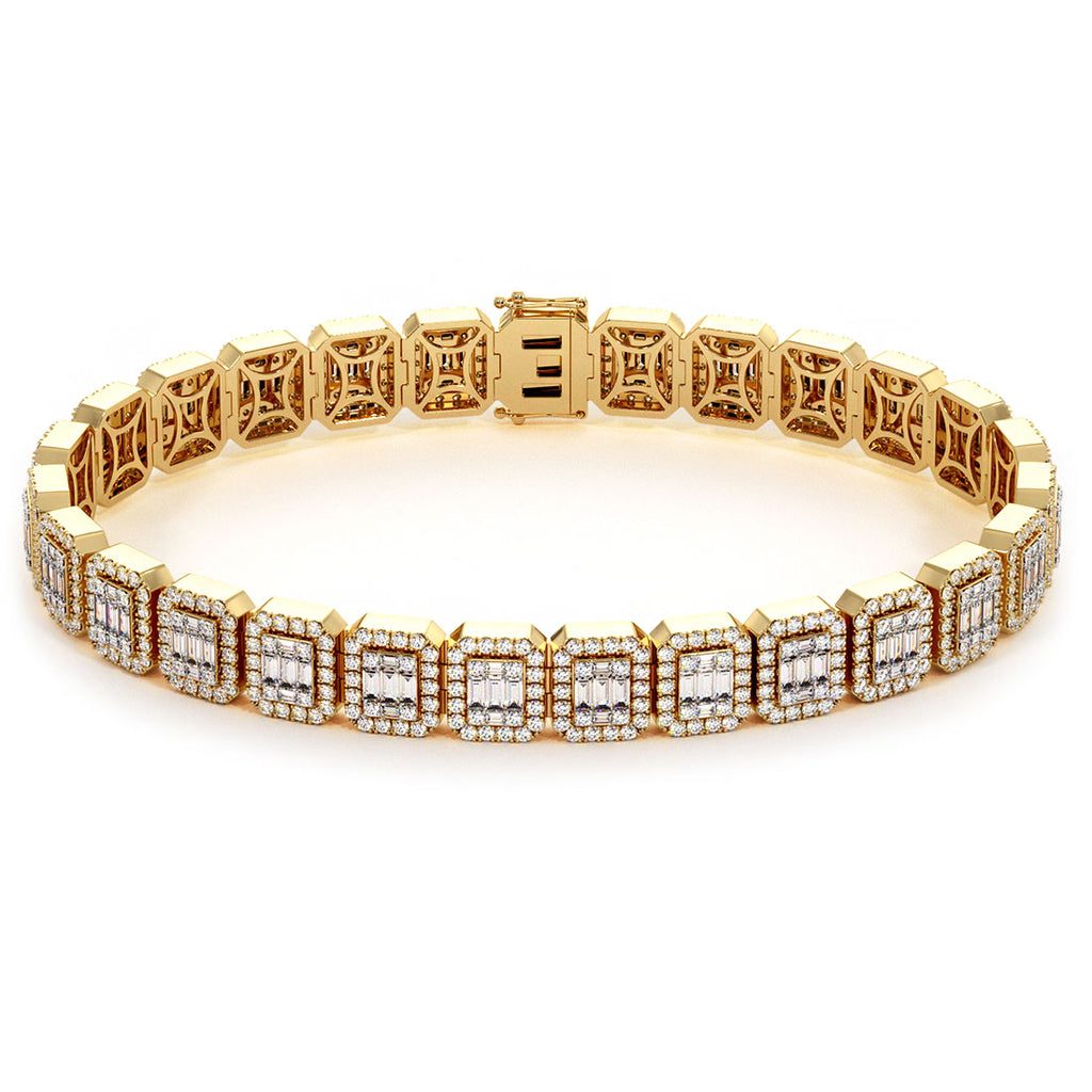 6.00ct 18k yellow gold president style men's bracelet with round and b –  Mazal Diamonds
