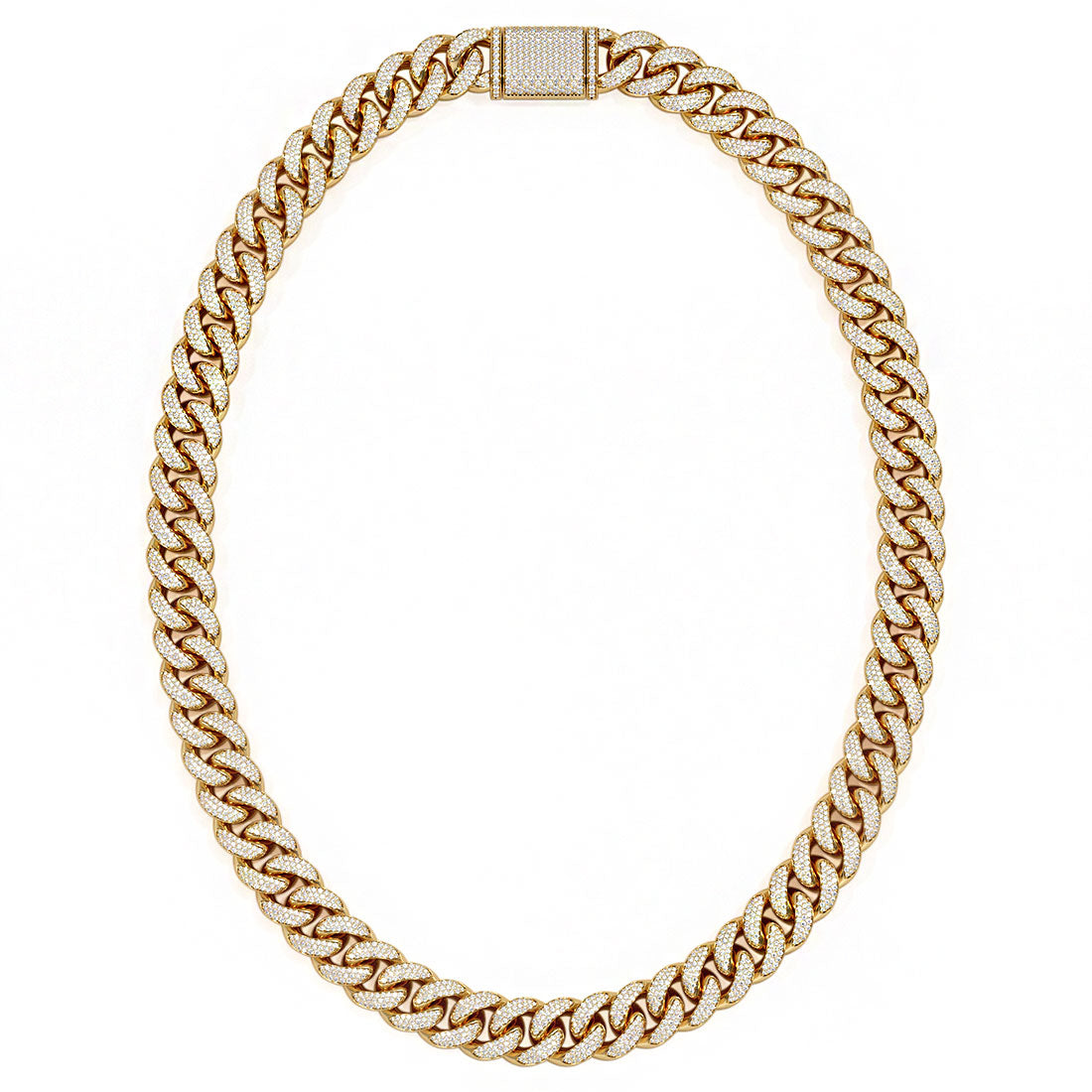 35.26 Carats F-VS Men's Cuban Link Diamond Chain Necklace 335 Grams Solid 14k Gold