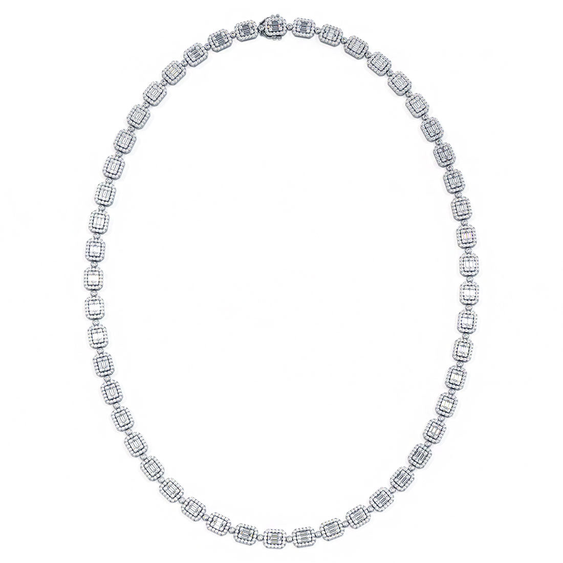 13.33 Carats F-VS Men's Diamond Tennis Chain Necklace 14k White Gold