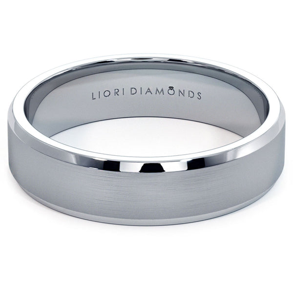 Beveled Edge Matte Finish Wedding Band Ring 14k White Gold Comfort Fit (6.25mm)