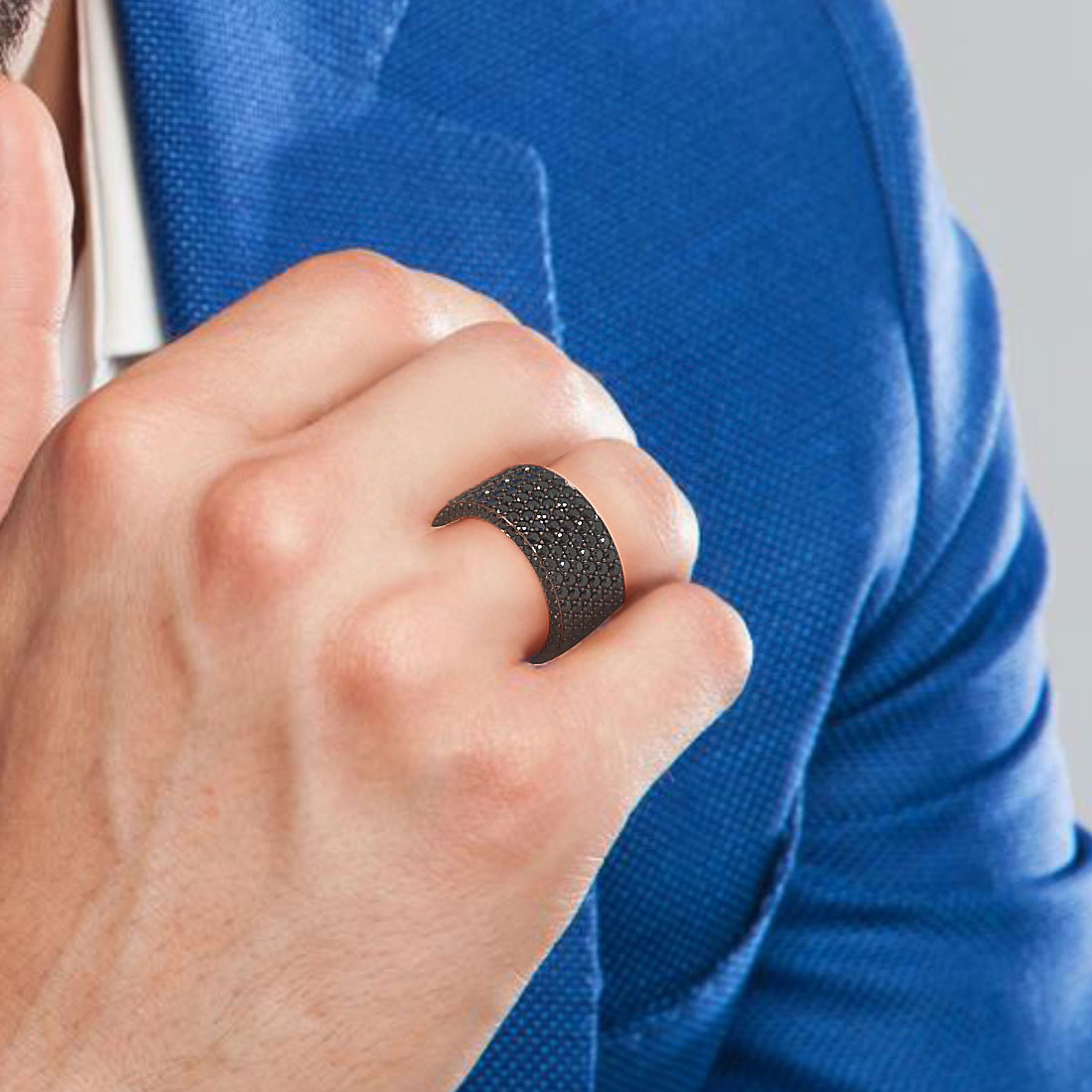 9.05 Carat Unisex Black Diamond Wedding Ring Eternity Band 14k Black Gold