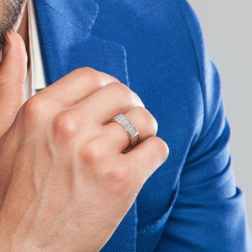 1.05ctw Mens Pave Diamond  Wedding Band Ring set in 14k White Gold Men Ring