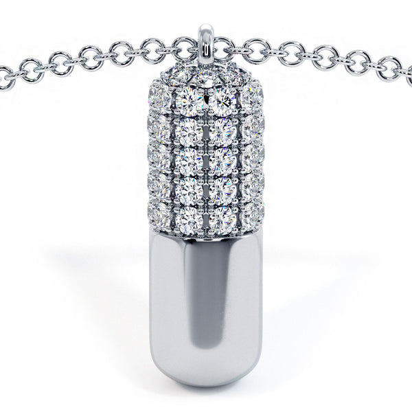 0.71ctw Diamond 3D Pill Capsule Charm Pendant 14k White Gold