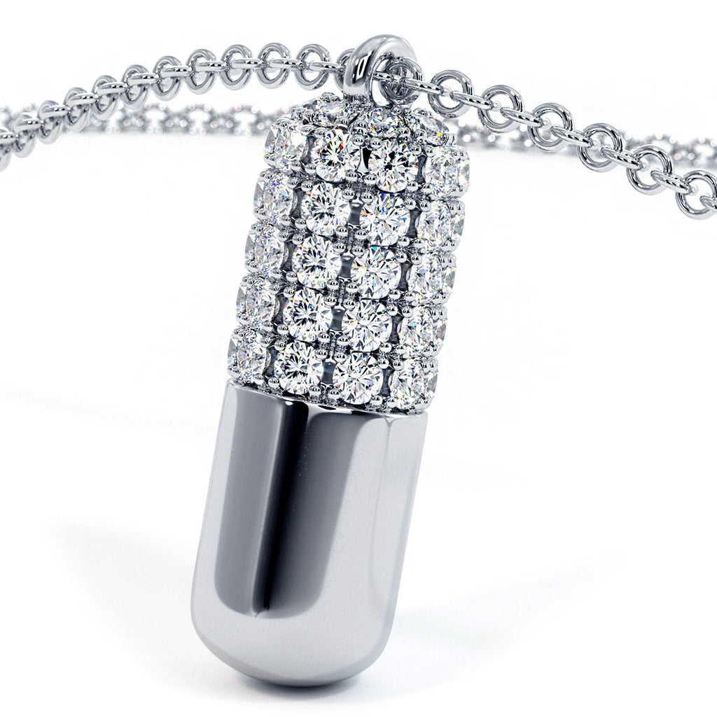 0.71 Carat Natural Diamond 3D Pill Capsule Charm Pendant 14k White Gold