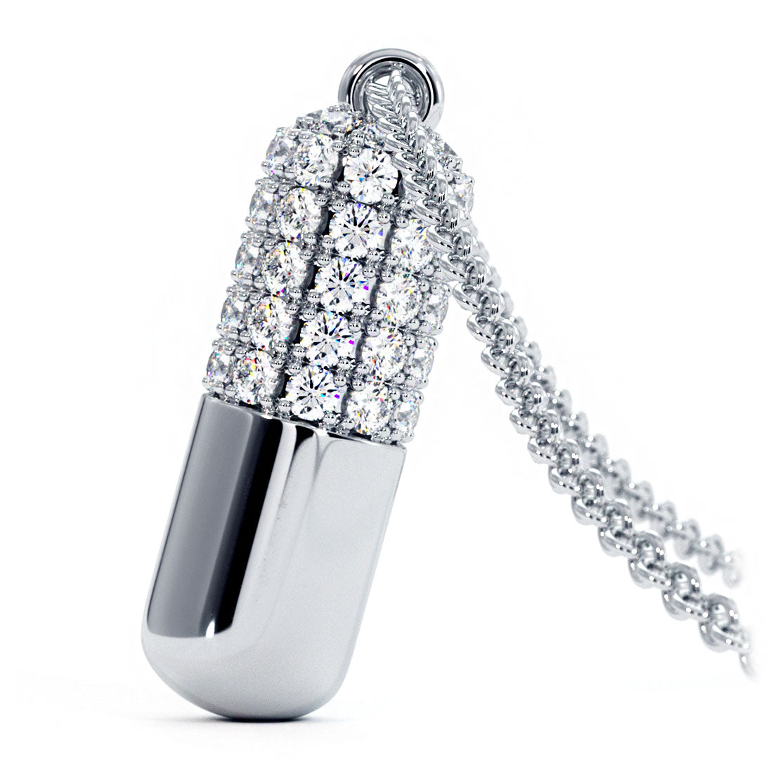 0.71ctw Diamond 3D Pill Capsule Charm Pendant 14k White Gold