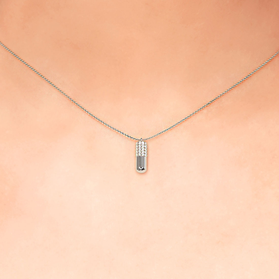 0.71ctw Diamond 3D Pill Capsule Charm Pendant 14k White Gold