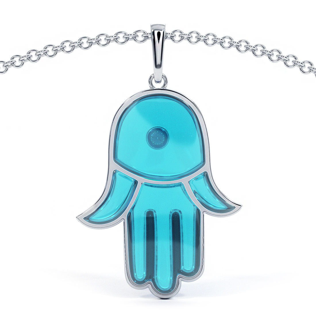 0.44 Carat Diamond Hamsa Hand of fatima Evil Eye Charm Pendant 18k White Gold