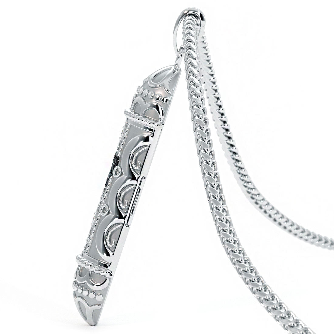 14K White Gold Mezuzah Diamond Pendant Judaica Charm Pendant