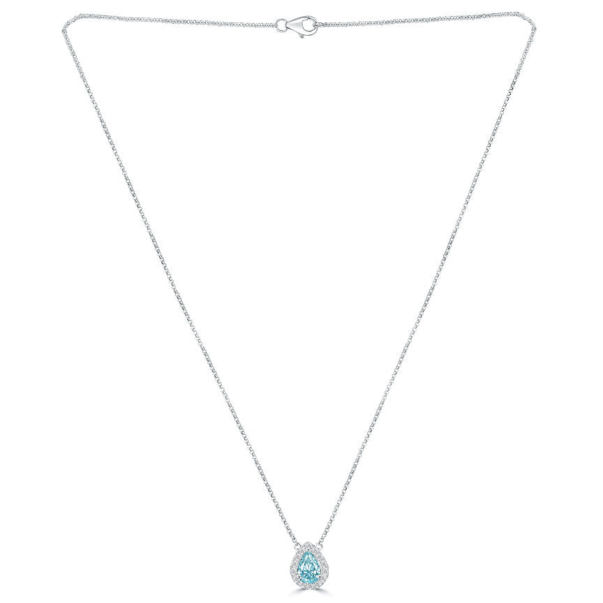 1.17 Carat Fancy Blue Pear Shape Diamond Pendant Necklace 14k White Gold