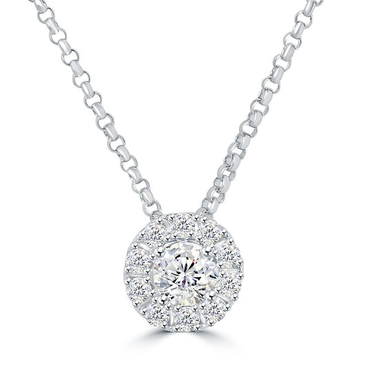 0.40 Ctw H-SI1 Round Diamond Solitaire Pendant Necklace 14k White Gold Pave Halo