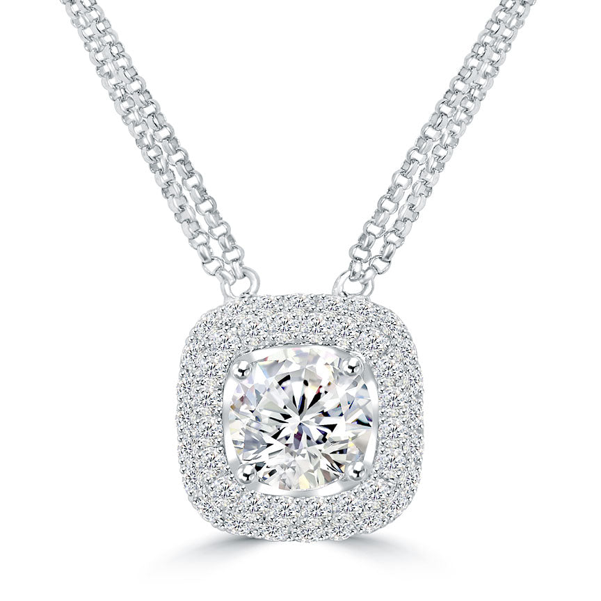 2.48 Ctw G-I1 Round Diamond Solitaire Pendant Necklace 14k White Gold Pave Halo