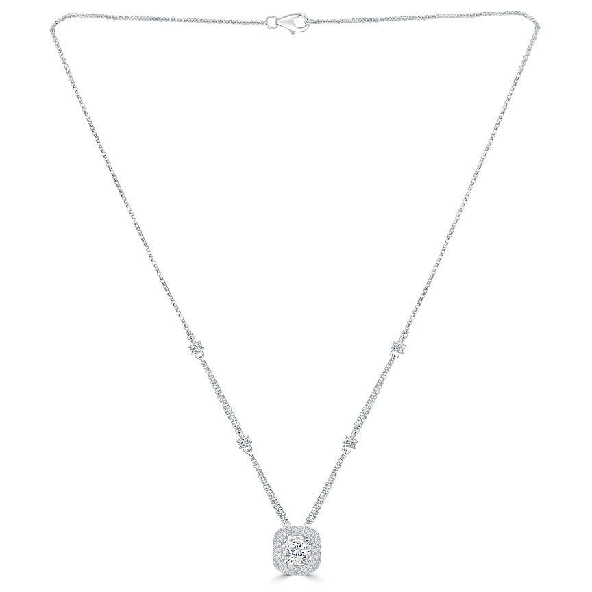 2.48 Ctw G-I1 Round Diamond Solitaire Pendant Necklace 14k White Gold Pave Halo