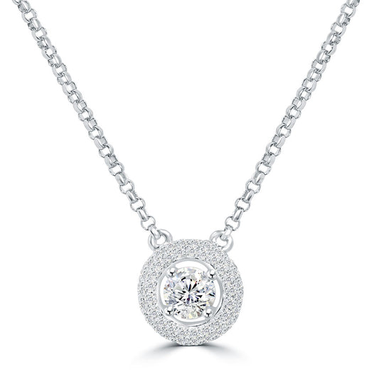 0.75 Ctw D-SI1 Round Diamond Pendant diamond by the yard Necklace 14k Pave Halo