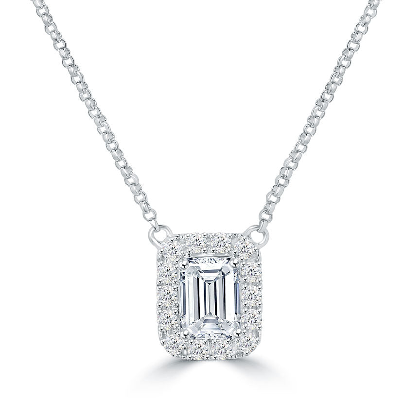 1.36 Carat F-VS1 Emerald Cut Diamond Solitaire Pendant Necklace 14k White Gold