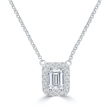 1.36 Carat F-VS1 Emerald Cut Diamond Solitaire Pendant Necklace 14k White Gold