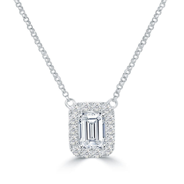 1.36 Carat F-VS1 Emerald Cut Diamond Solitaire Pendant Necklace 14k White Gold