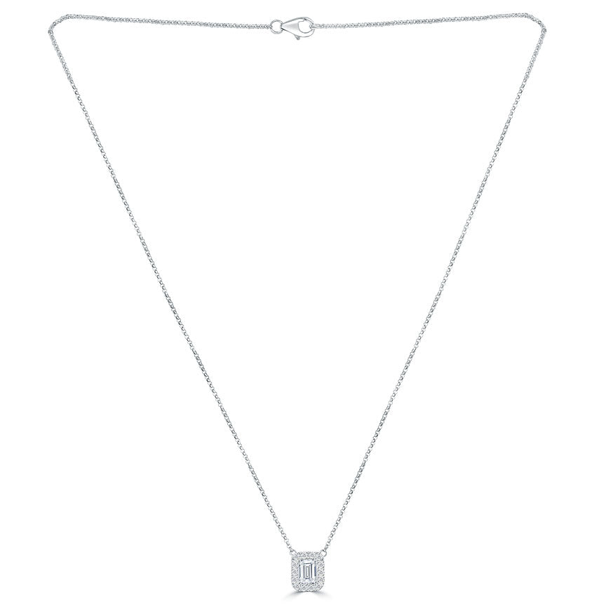 1.36 Carat F-VS1 Emerald Cut Diamond Solitaire Pendant Necklace 14k White Gold