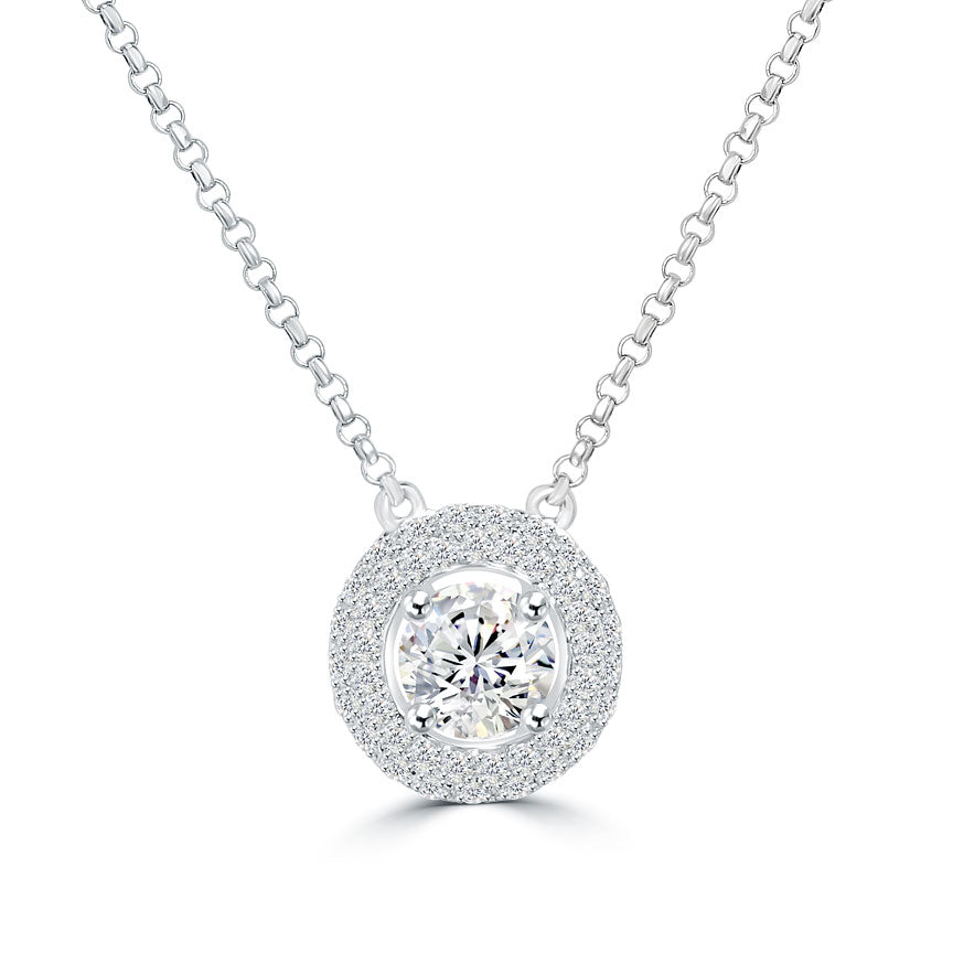 1.20 Ctw F-SI2 Round Diamond Pendant diamond by the yard Necklace 14k Pave Halo