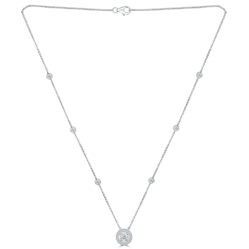 1.20 Ctw F-SI2 Round Diamond Pendant diamond by the yard Necklace 14k Pave Halo