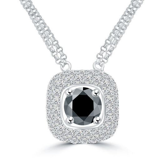 1.97 Carat Fancy Black Diamond Pendant Necklace 14k White Gold Pave Halo