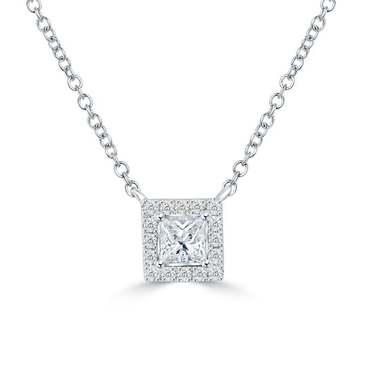 0.62 Carat F-VS1 Princess Cut Diamond Solitaire Pendant Necklace 14k White Gold