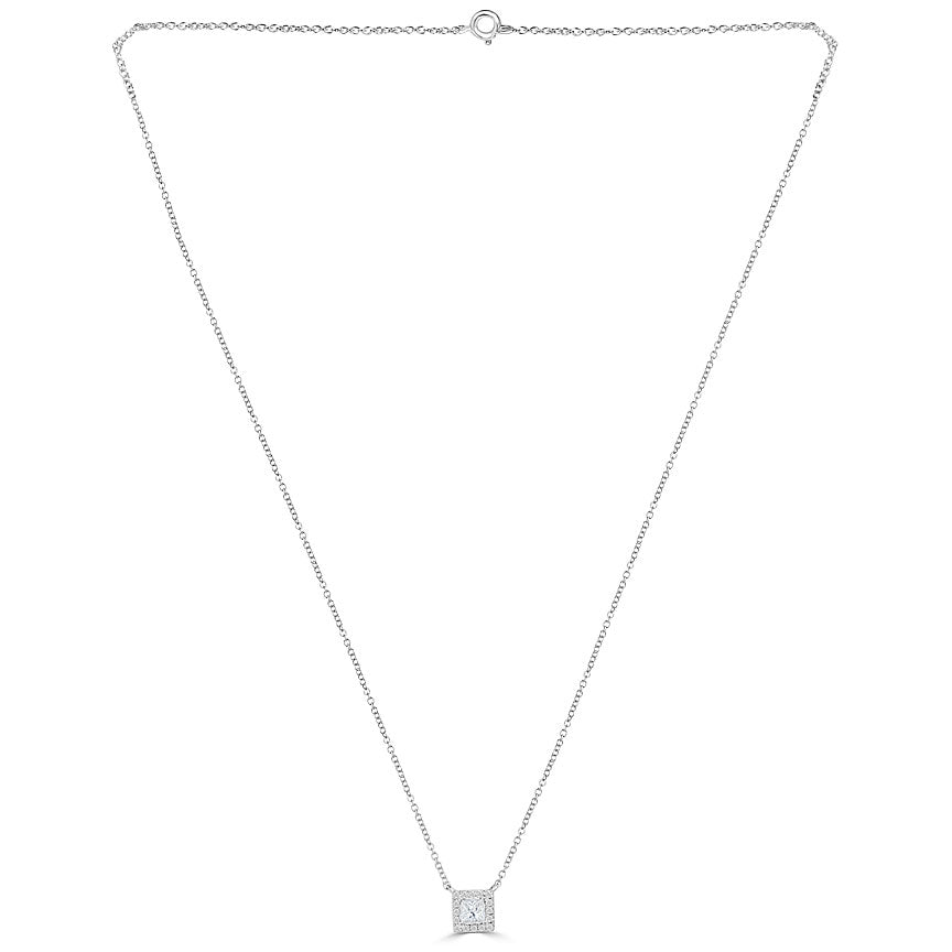 0.62 Carat F-VS1 Princess Cut Diamond Solitaire Pendant Necklace 14k White Gold