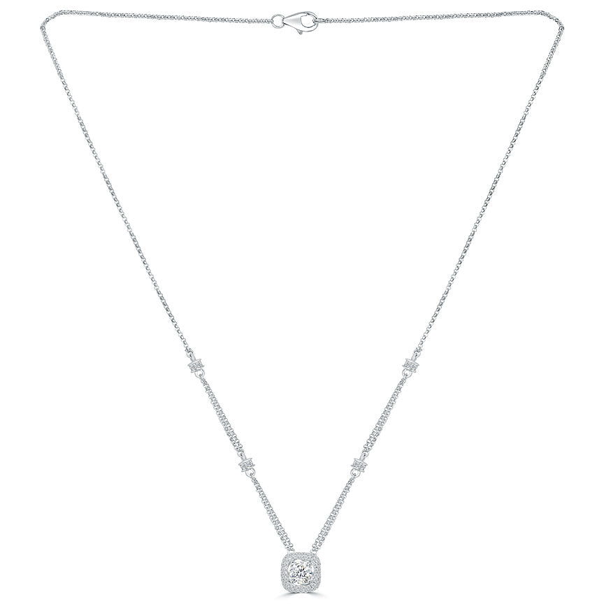1.50 Ctw G-SI2 Round Diamond Solitaire Pendant Necklace 14k White Gold Pave Halo