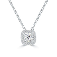 0.95 Ctw E-SI2 Round Diamond Pendant diamond by the yard Necklace 14k Pave Halo
