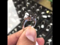 BDR-204 - 6.88 Carat Cushion Cut Three Stone Black Diamond Engagement Ring 14k White Gold