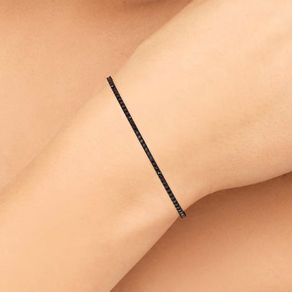 1.80ctw Round Brilliant Black Diamond Tennis Bracelet set in 14k Black Gold