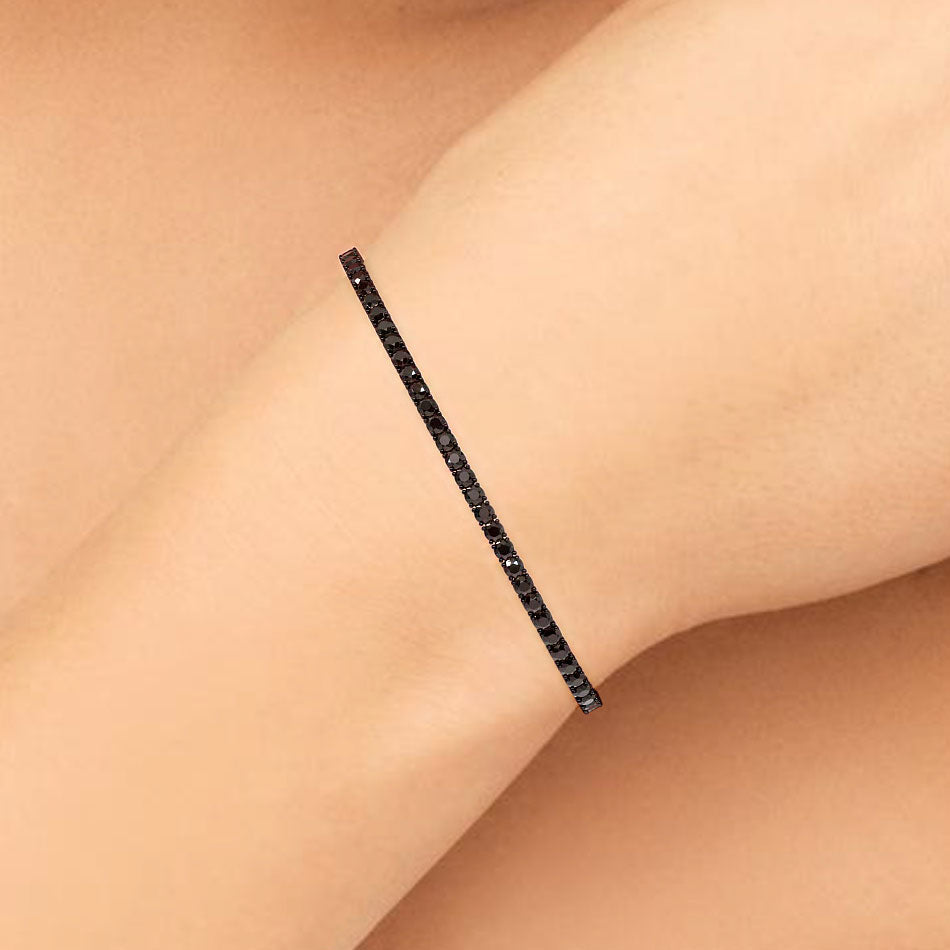 3.25ctw Round Brilliant Black Diamond Tennis Bracelet set in 14k Black Gold