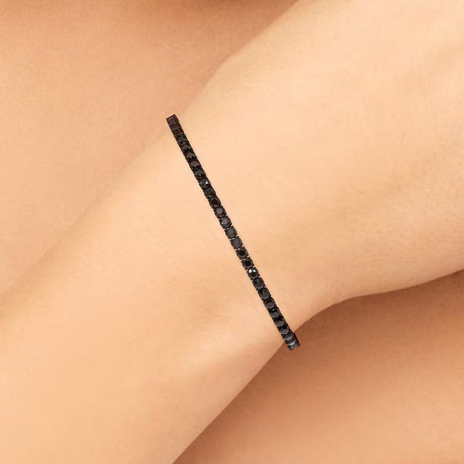 4.25ctw Round Brilliant Black Diamond Tennis Bracelet set in 14k Black Gold