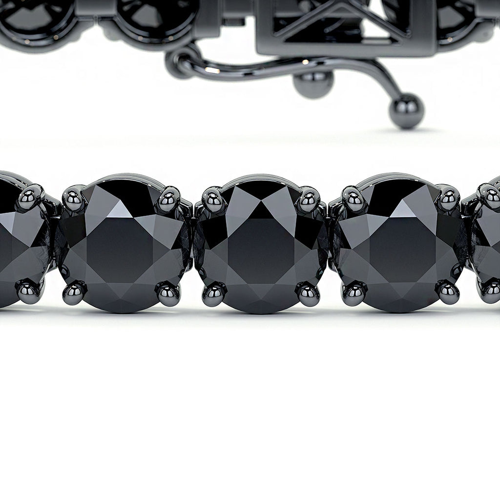 10.50ctw Round Brilliant Black Diamond Eternity Tennis Bracelet set in 14k Black Gold